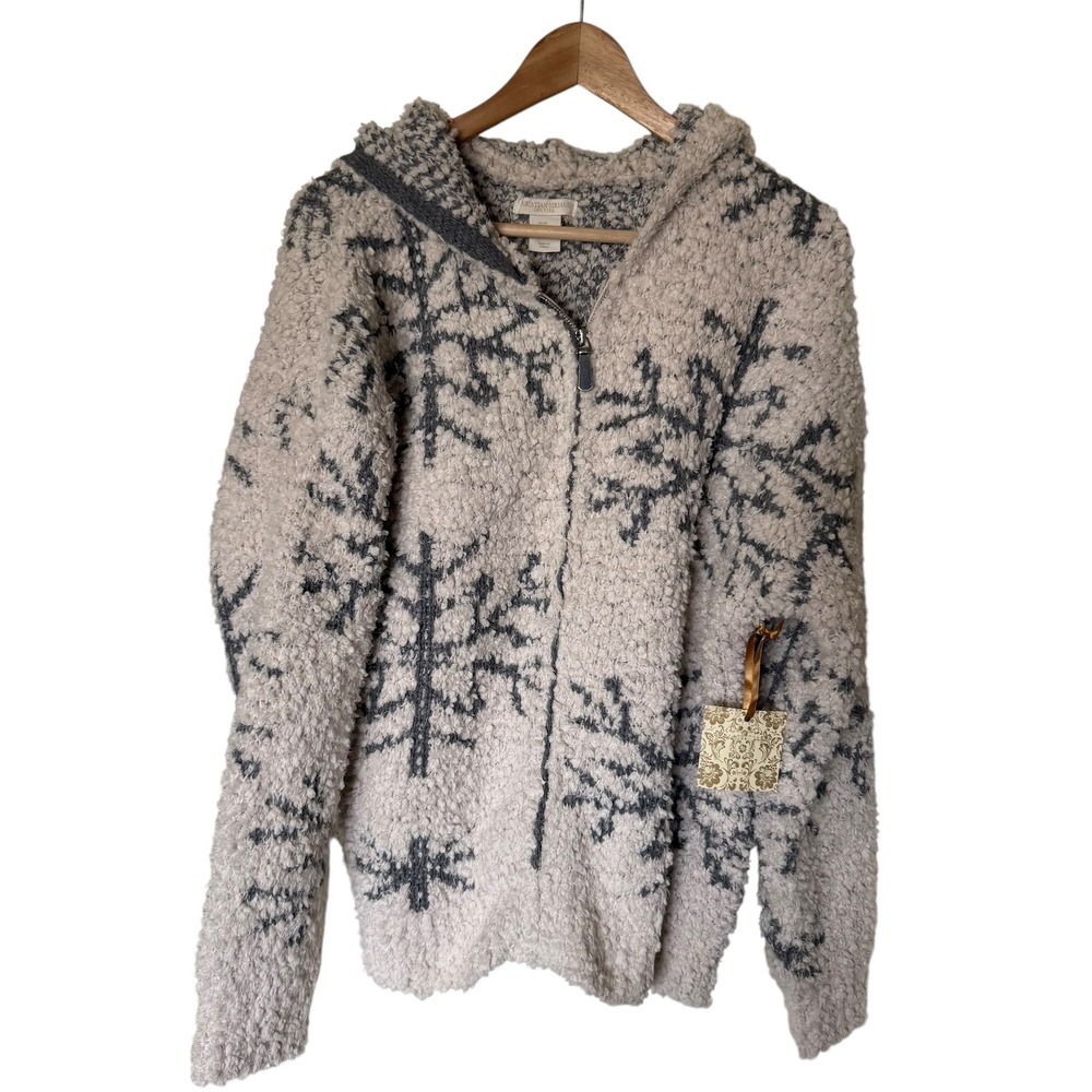 Christian Siriano Snowflake Zip Hoodie Women Medium Cream Grey NWT Sherpa Fleece